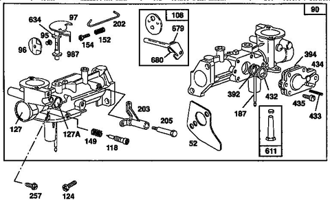 Carburetor Assembly Diagram and Parts List for 135200  Briggs and Stratton Engine